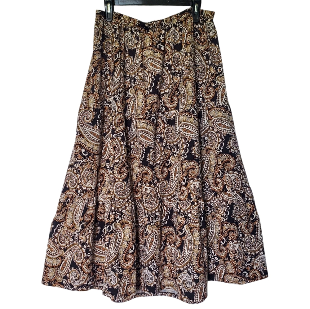 Paisley Tiered Midi Skirt in Brown and Black